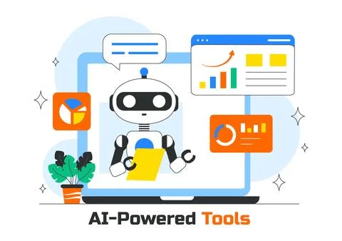 AI Powered Tools Illustration featuring Ai Powered Data analytics, Automate.. Stock Illustration