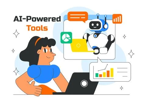 AI Powered Tools Illustration featuring Ai Powered Data analytics, Automate.. Stock Illustration