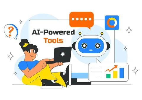 AI Powered Tools Illustration featuring Ai Powered Data analytics, Automate.. Stock Illustration
