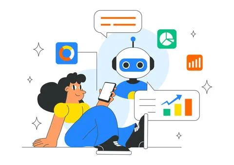 AI Powered Tools Illustration featuring Ai Powered Data analytics, Automate.. Ilustración de archivo