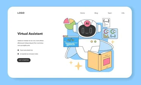 AI-powered virtual assistant analyses data and codes. Flat vector illustration. 库存插图