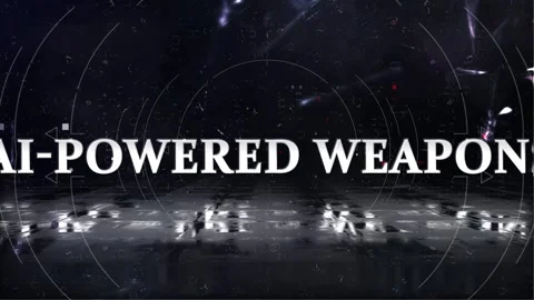AI-powered weapons words in the context of war Video stock 320896812
