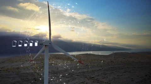 AI Powered Wind Energy Storage and Smart Grid Analytics Stock Footage 336680787