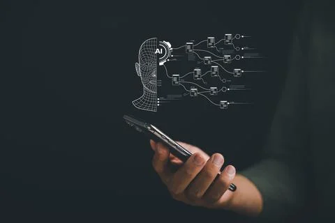 AI powers data technology, future tech, and business intellig displayed on .. Stock Photos