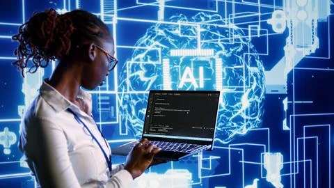 AI practitioner runs code in data center 写真素材