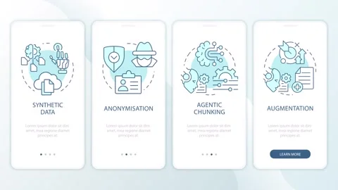 AI privacy frameworks animated onboarding mobile app screens Video stock 337777453