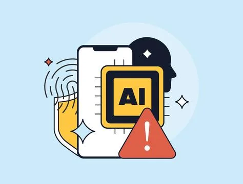 AI privacy risks in mobile technologies with biometric data access, security Stock Illustration
