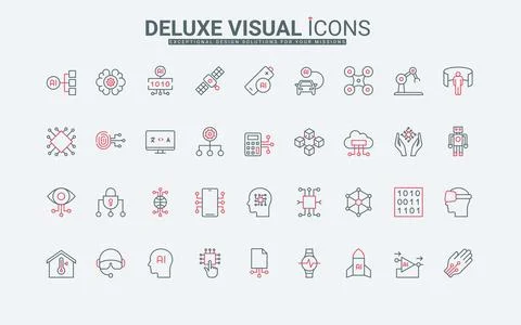 AI process implementation with smart machines, drone and robots automation line Stock Illustration