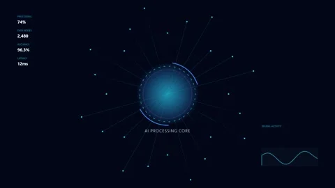AI Processing Core with Data Nodes and Neural Activity Stock Footage 340438782