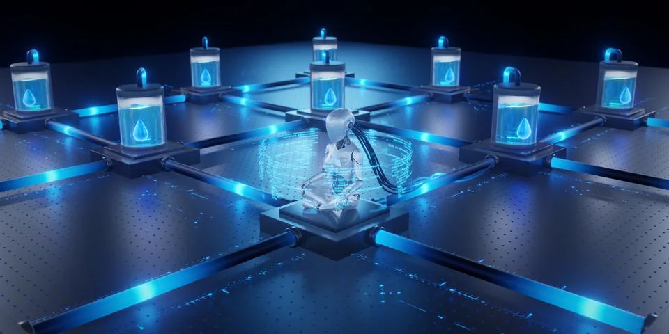 AI processing with water cooling for efficient heat dissipation in a digita.. 스톡 일러스트