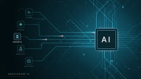 AI Processor Animation with Glowing Neon Green and Blue Data Flow Stock Footage 340246489