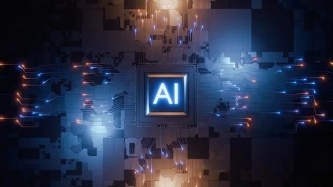 AI Processor with Blue and Orange Energy Flow Stock Footage 328081240