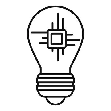 Ai processor bulb icon, outline style Stock Illustration