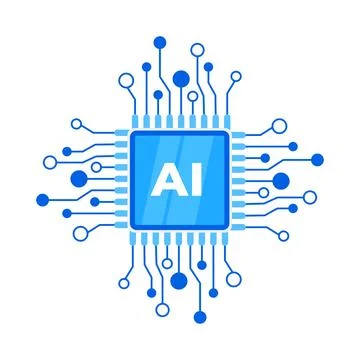 AI Processor Chip. Artificial intelligence circuit. Machine learning. CPU Illustrazione stock