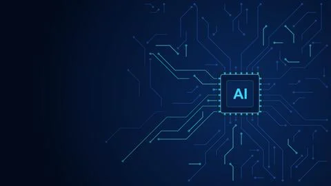 AI processor chip on blue circuit board, technology background Stock Illustration