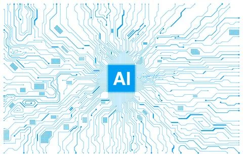 AI Processor Chip Centered Circuit Board Blue White Technology Vector Backg.. 库存插图