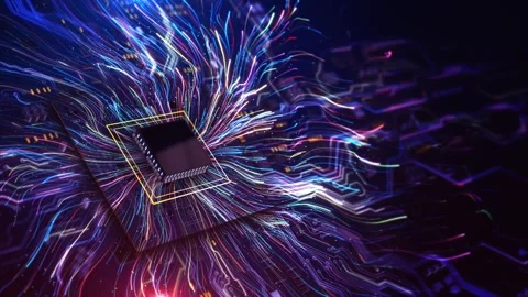 AI Processor Chip Data Energy Flow Digital Technology Artificial intelligence ch Stock Footage 341905065