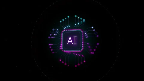 AI Processor Chip Glowing Circuit Board Motion Loop Video Background Stock Footage 344603203