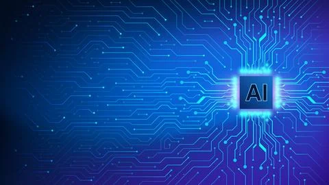 AI Processor Chip Glowing Circuit Board Dark Blue Technology Background Vecto イラスト素材