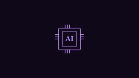 AI processor chip line icon with pins and AI label, violet neon style Video stock 342598855