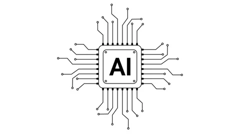 AI processor chip outline icon animation with smooth circuit lines motion. Stock Footage 318496809