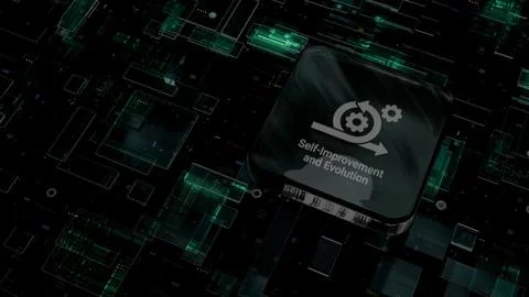 AI Processor Chip with Self Improvement Gears Icon on Abstract Digital Circ.. 스톡 사진