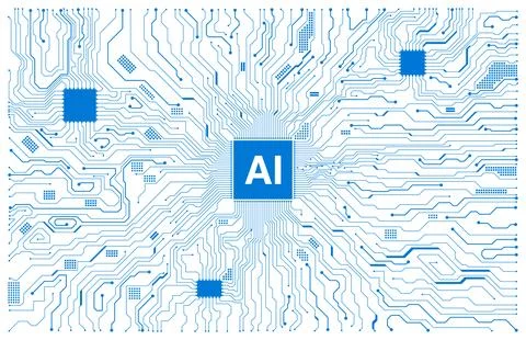 AI Processor Circuit Board Blue Vector Illustration White Background Multi-ch Illustrazione stock