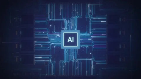 AI Processor Circuit Board with Glowing Blue Light Pulses Stock Footage 344240206
