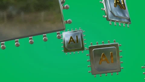 AI processor flying on green background Stock Footage 291875554