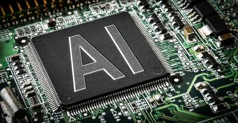 AI Processor on a Green Electronic Circuit Board Stock Photos