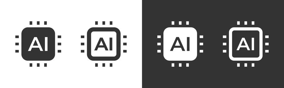AI processor icon. Artificial intelligence chip with microcircuit and CPU d.. Stock Illustration