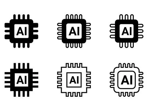 AI Processor Icons Variations of Microchip Designs for Artificial Intelligenc Illustration