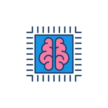 AI Processor or Chip with Brain colored vector icon Stock Illustration