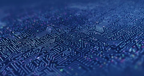 AI Processor Processing Data. CPU Circuit. Data Flowing. Loop Stock Footage 140656752