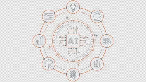 AI processor within a circle of information technology symbols Stock Footage 326314124