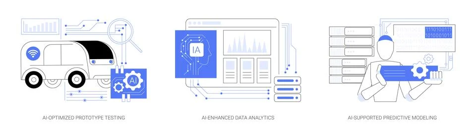 AI for Product and Models Development abstract concept vector illustrations. Illustrazione stock