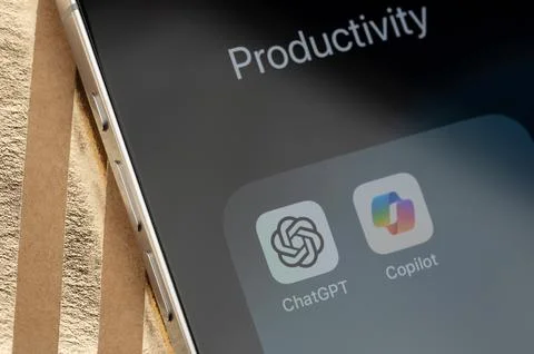 AI productivity apps icons in folder Stock Photos
