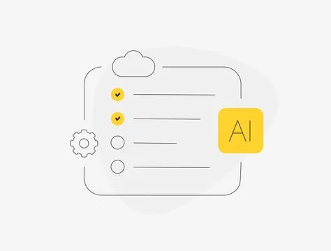 AI productivity tools for smart task manager and intelligent checklist. Flat Illustrazione stock