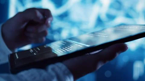 AI professional runs code in data center 写真素材