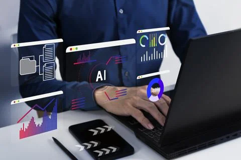 AI programmer concept, control digital display data, document management, b.. Foto stock