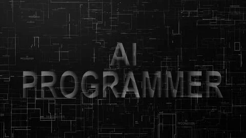 AI programmer text technology data line black white Stock-Illustration
