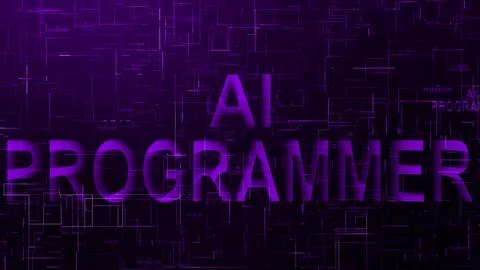 AI programmer text technology data line purple color Stock-Illustration