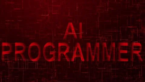 AI programmer text technology data line red color Illustrazione stock