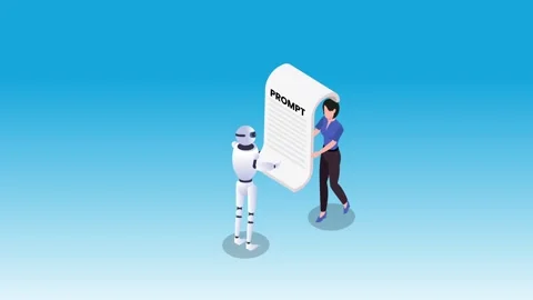 AI Prompt Engineering and Human Robot Collaboration Concept 3d animation ca.. Stock Footage 337945061