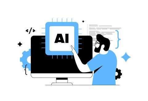 AI prompt engineering, artificial intelligence chip integration, human-computer Stock Illustration