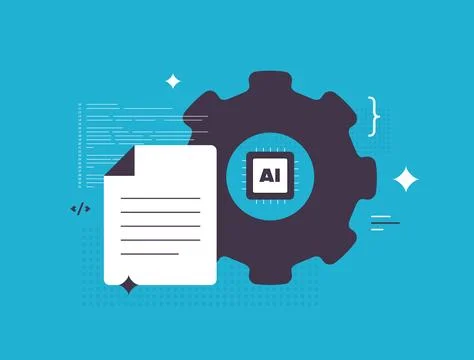 AI prompt engineering with code snippets and neural network elements for natural Stock Illustration