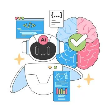 AI prowess in action. Flat vector illustration. 스톡 일러스트