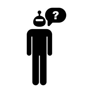 AI Question and Problem Solving Robot Icon, Artificial intelligence robot w.. Illustrazione stock