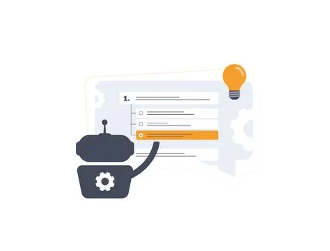 AI quiz maker concept with robot assistant generating smart test questions using 库存插图