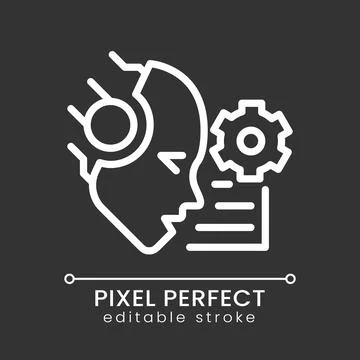 AI reads and summarize pixel perfect white linear icon for dark theme Stock Illustration